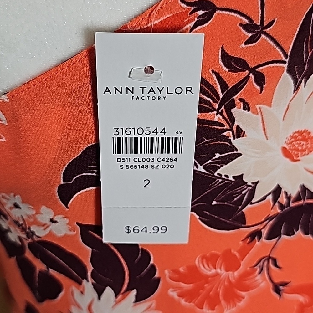 AnnTaylor One Shoulder Pink Floral Long Sleeve Blouse Size 2 - Picture 5 of 9